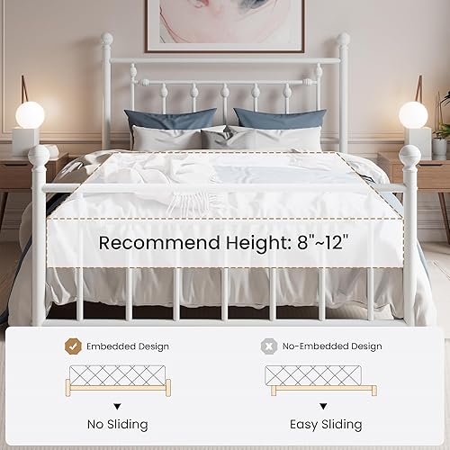 Miniatura 7 de SHA CERLIN 14'' Queen Size Metal Platform Bed Frame/Victorian Headboard and Footboard/Steel Slats Mattress Foundation for Storage/No Box Spring
