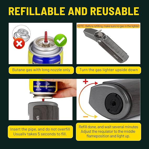 Kitchen Cooking Butane Torch Lighter with Safety Lock ,Lock Fire Function, Extra-Long Flame, Powerful and Adjustable, Refillable Multi-Functional Torch,BBQ, Baking, Welding (Butane Gas Not Included)