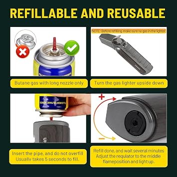 Kitchen Cooking Butane Torch Lighter with Safety Lock ,Lock Fire Function, Extra-Long Flame, Powerful and Adjustable, Refillable Multi-Functional Torch,BBQ, Baking, Welding (Butane Gas Not Included)