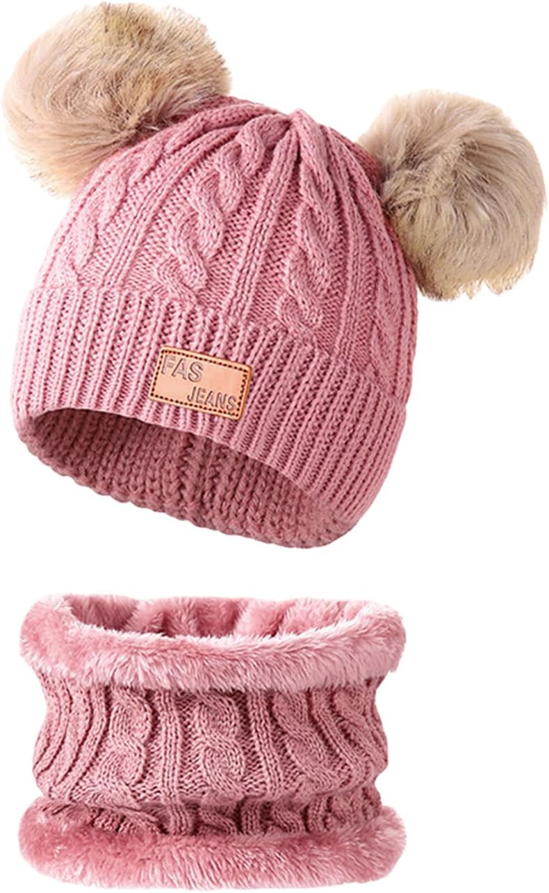 Adjustable Childrens Winter Hat and Scarf Set Stretchy Knitted Fabric for School Playdates Sports Childrens Knitted Hat
