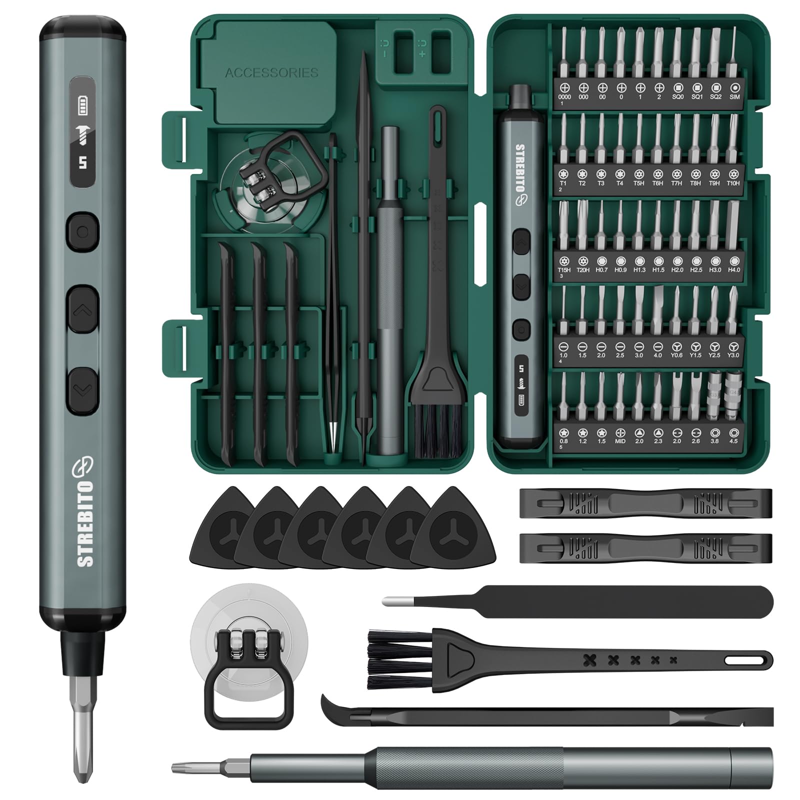STREBITO Mini Electric Screwdriver 67 in 1 Electric Precision Screwdriver Set - 50 S2 Preicison Bits 5 Torque