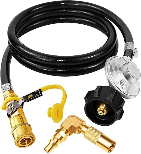 Miniatura 10 de MCAMPAS Regulador de propano de 5 pies y manguera para plancha de mesa Blackstone de 17 pulgadas y 22 pulgadas, adaptador de codo de propano con