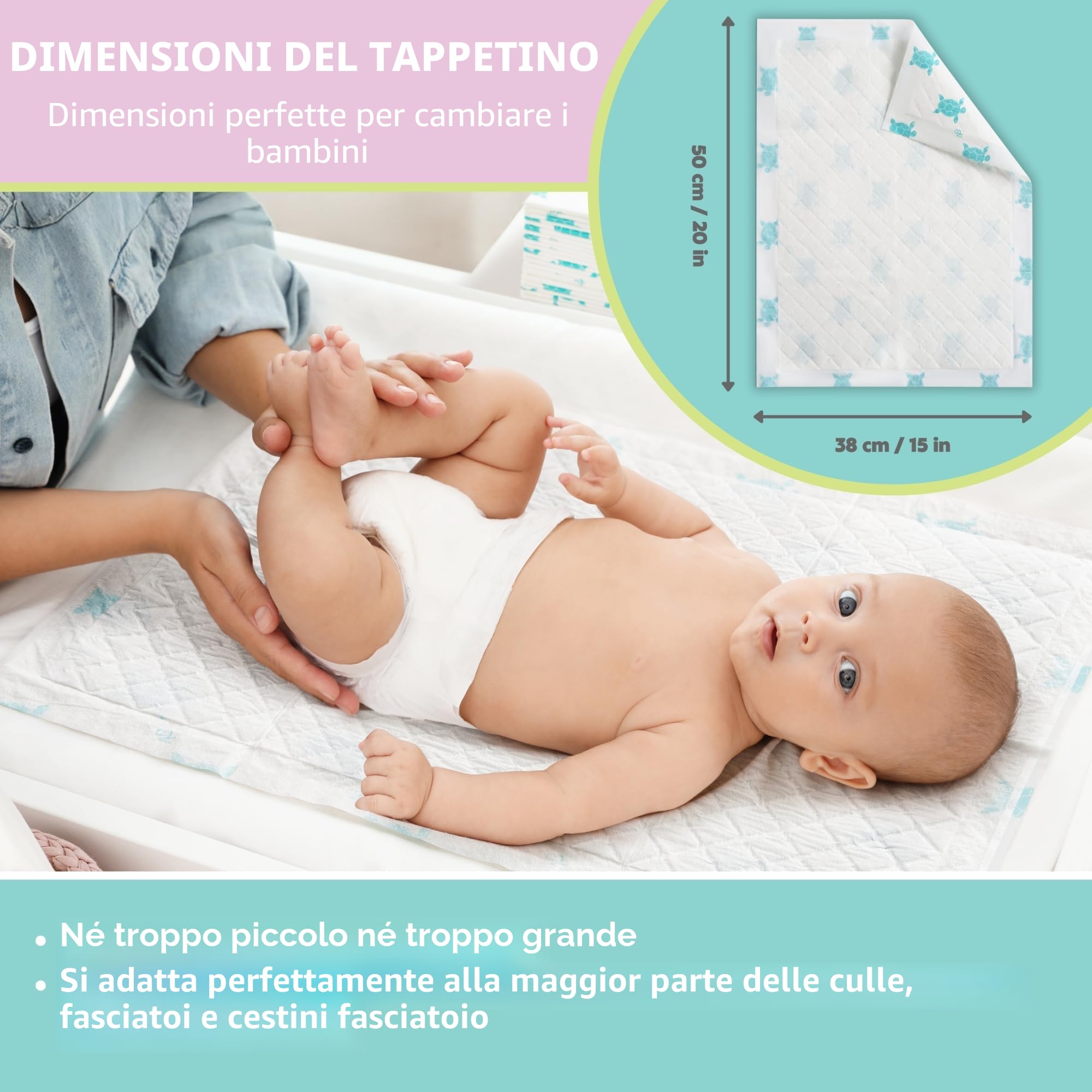 Vesta Baby Fasciatoio usa e getta - 65 tappetini assorbenti a prova di perdite - Sottopannolini bianchi per il cambio del pannolino per la protezione del letto e del tavolo - Fodere impermeabili