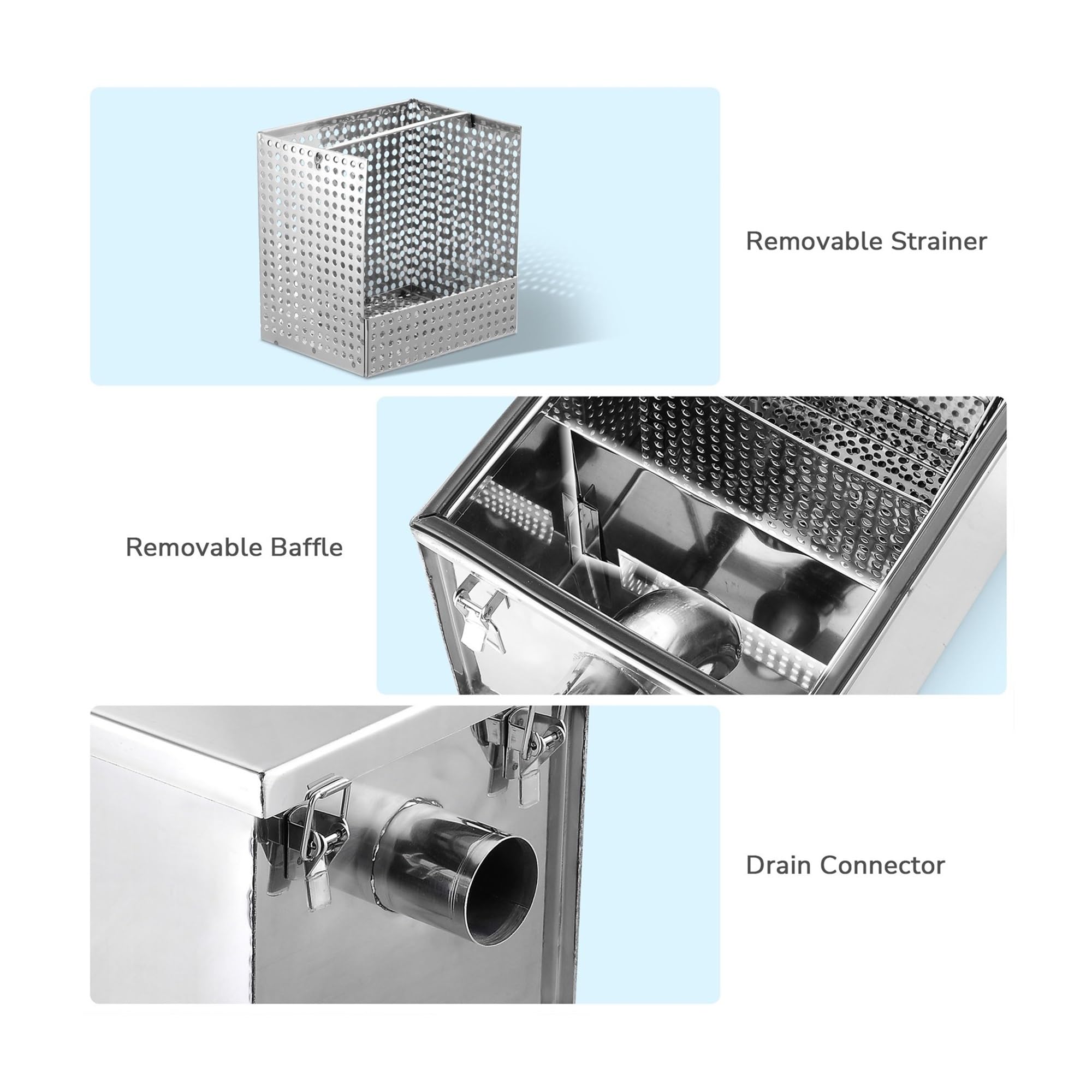 Trappola per Grassi, intercettatore di Grassi, 8 Lbs Commercial Grease Trap Interceptor in Acciaio Inossidabile 5GPM Restaurant Cafe per ristoranti, cucine domestiche