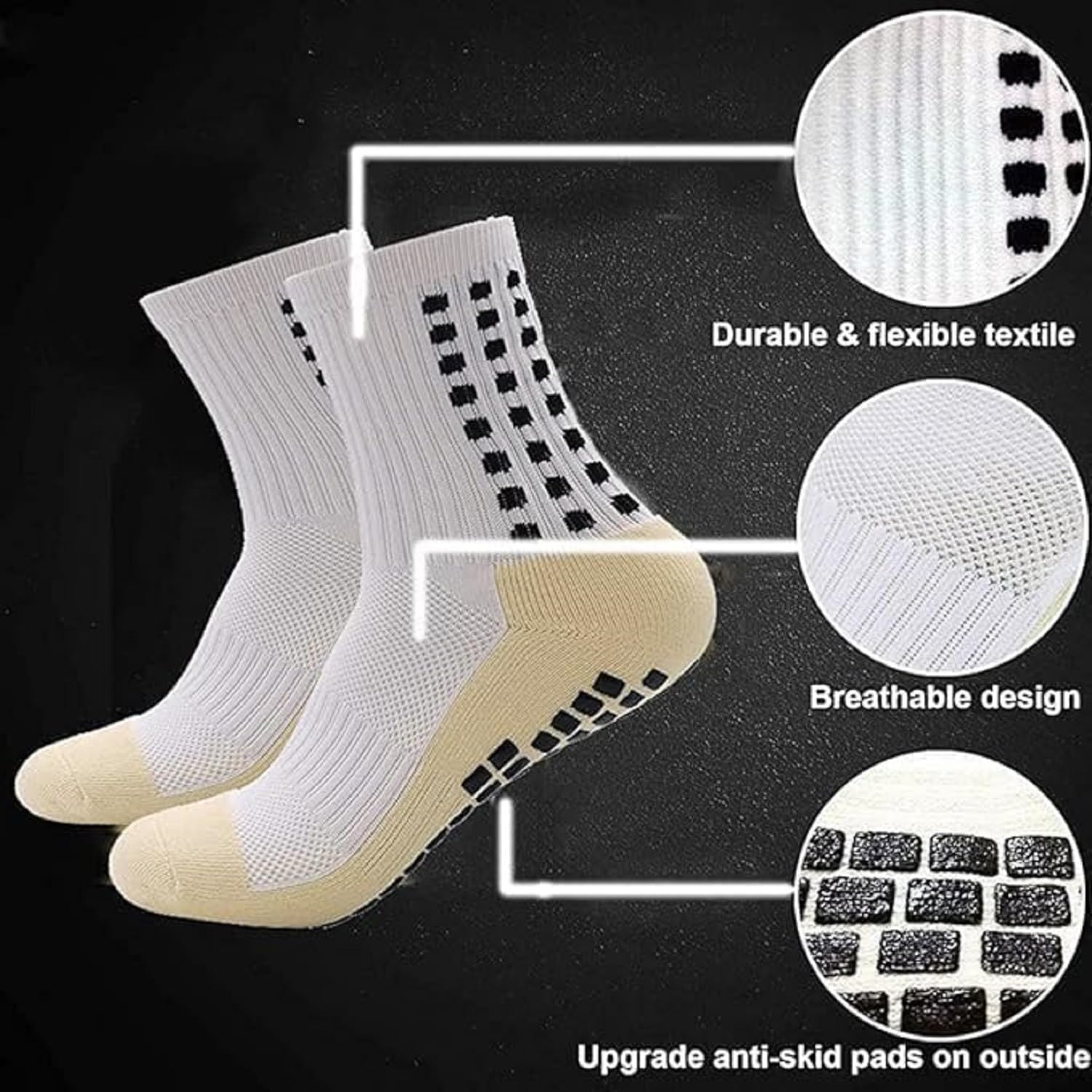 DIVUE Athletic Sport Anti-slip Socks for Men Women (Free Size | 1 Pair) | Crew Length Non-slip Rubber Grip Thicken Cushion socks for footballers, Rugby, Cricket, Yoga, Badminton, Baseball, Sports 2