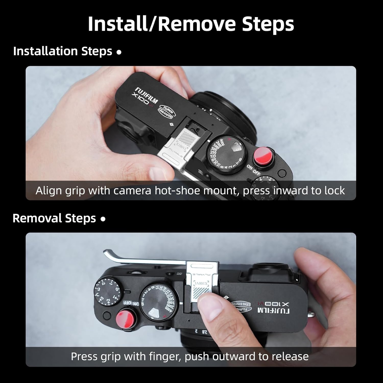 Thumb Grip Metal Hot Shoe Cover with Shutter Button for FUJIFILM X100VI / X100V Fuji Accessories (Black) - Image 7