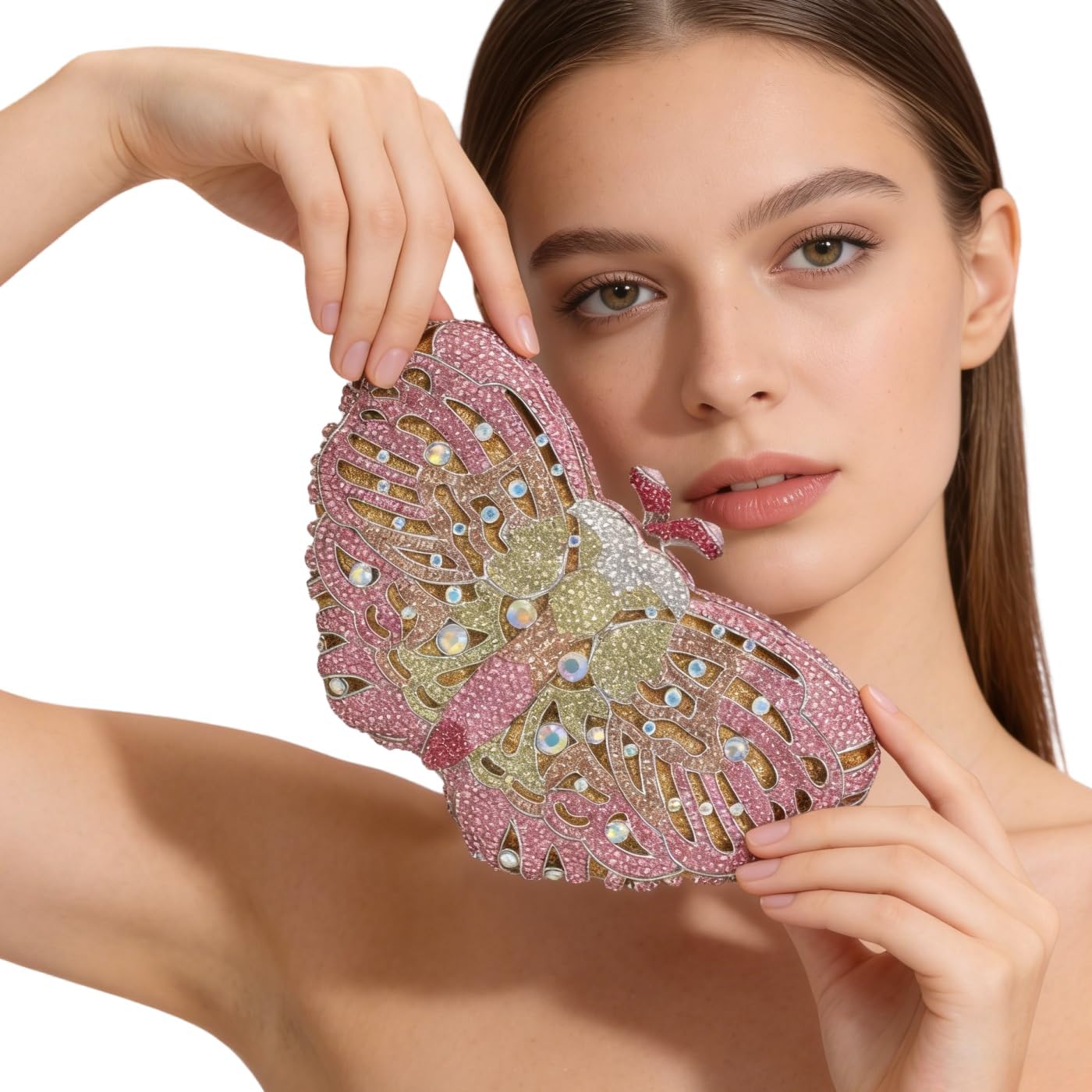 UMREN Women’s Elegant Butterfly Rhinestone Evening Bags Luxury Crystal Clutch Wedding Party Cocktail Handbag Purse