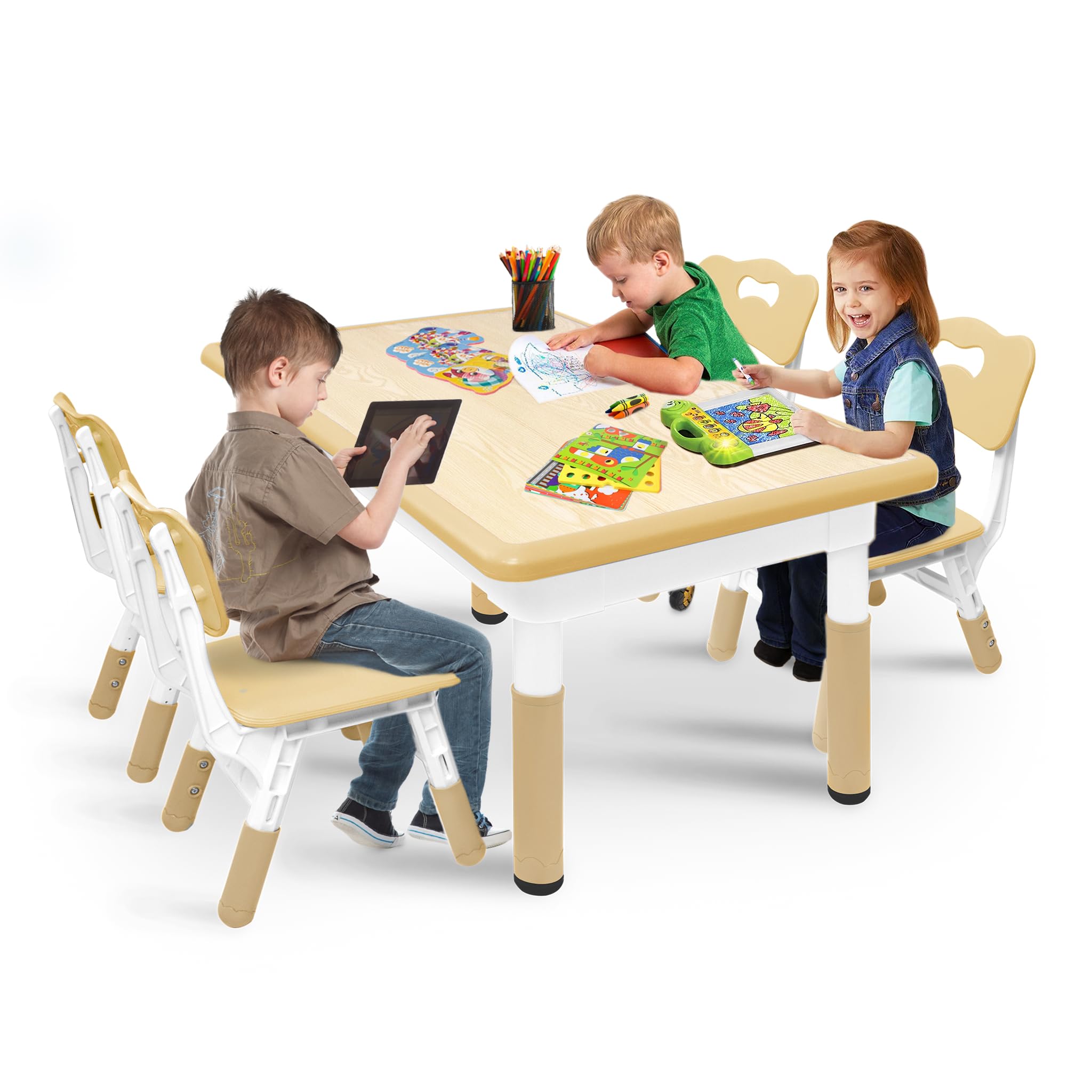 Table Enfant Avec 4 Chaises | Hauteur Réglable 46-60 Cm | Plateau 120 X 60 Cm | Polyéthylène HDPE + ABS | Gris
