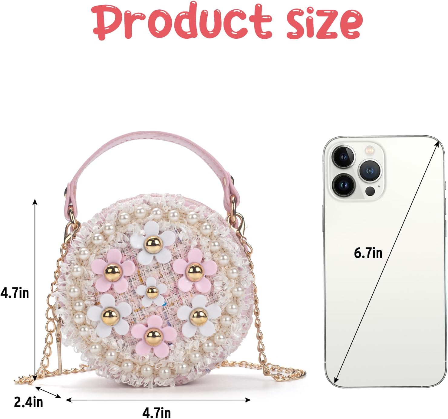 Girls Purse for Age 3-14, Flower Purse for Kids, Pink Little Girls Handbag Toddler Wallet with Round Glasses, Cute Toddler Crossbody Bag, Princess Handbag Gift for Christmas, Birthday