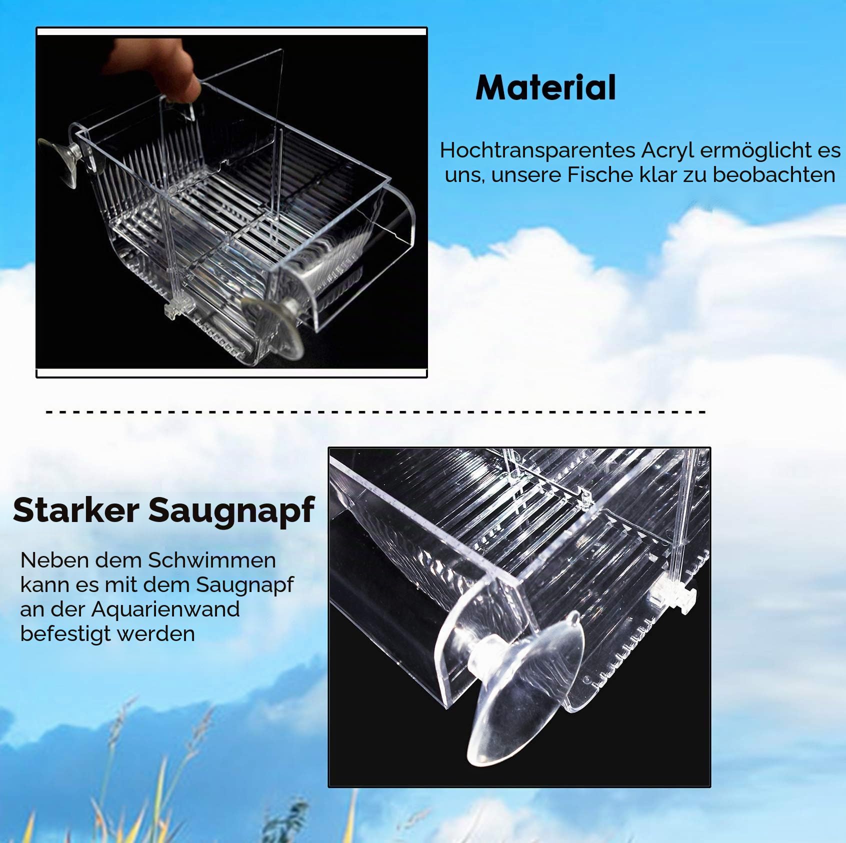 capetsma Fischzuchtkasten, Acryl Fisch-Isolationsbox mit Saugnäpfen, Brutkasten für die Aquarienanpassung für Babyfische, Garnelen, Clownfische und Guppys Kleine Größe.