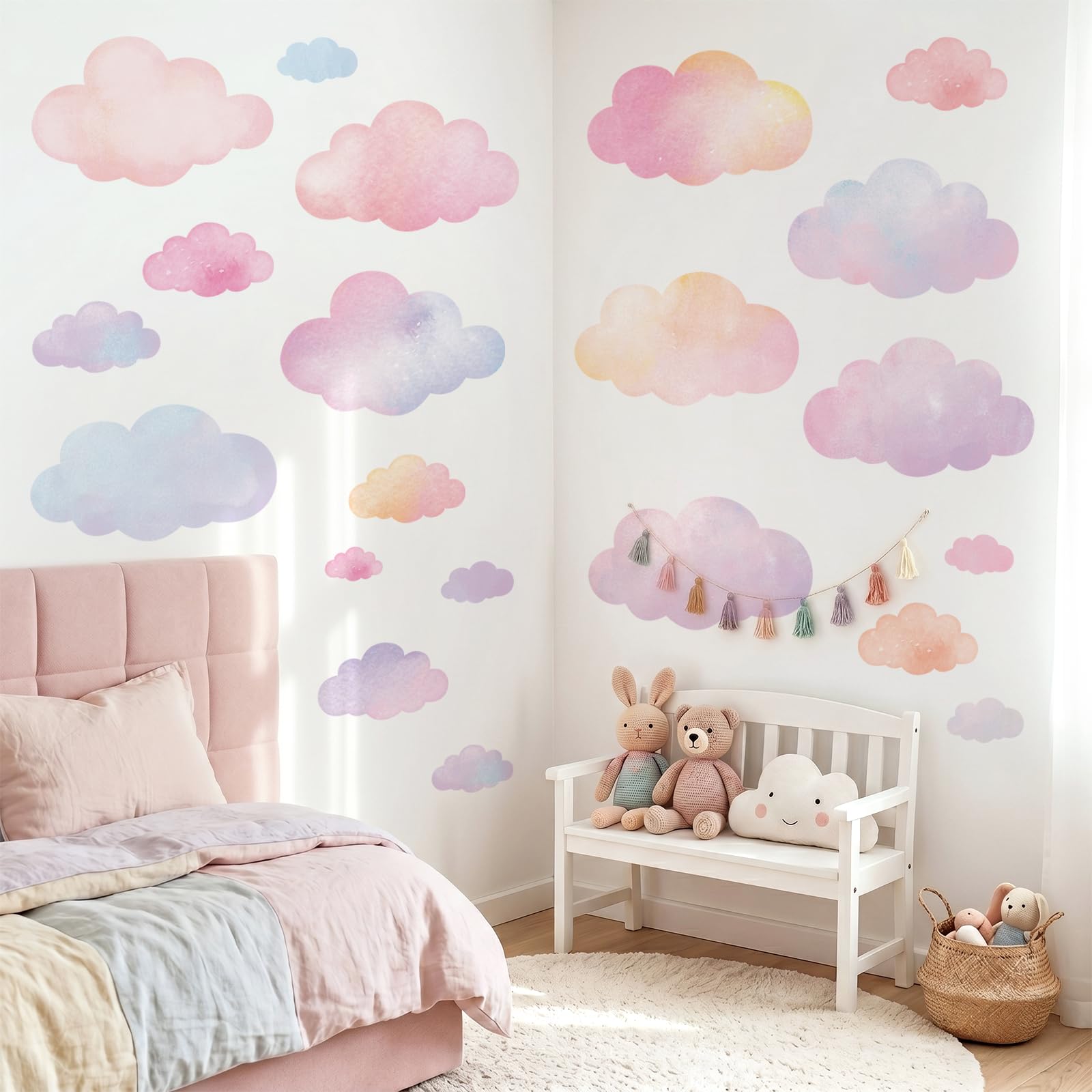 Decowall Women's Multi Pastel Watercolour Cloud Wall Stickers Nursery Decor (Ds9-8099)