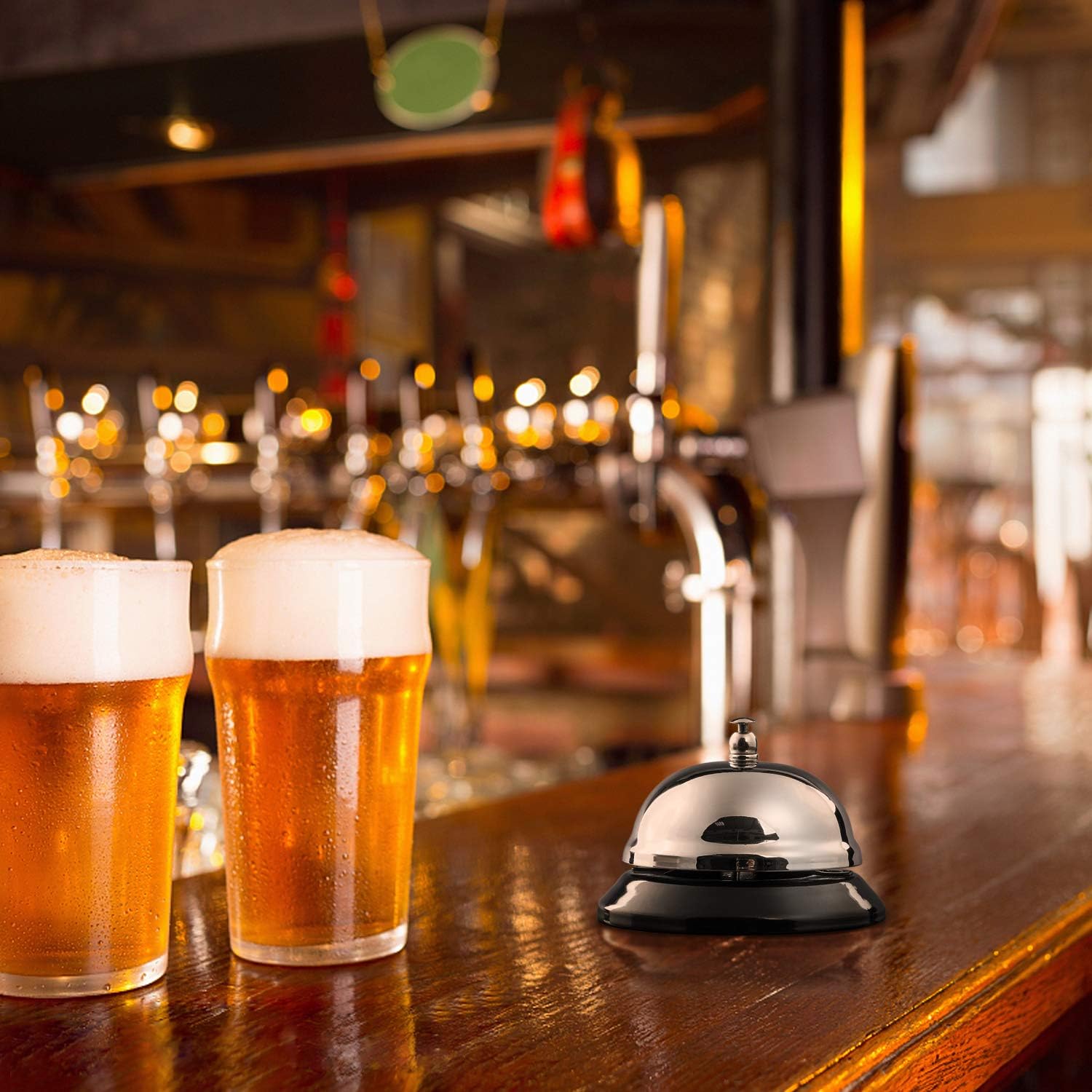 Flexzion Chrome Service Call Bell Classic with Black Base Touch Button 3.5inch Diameter for Office Kitchen Desk Table Hotel Counter Reception Restaurant Bar Ringer in Metal Silver : Office Products