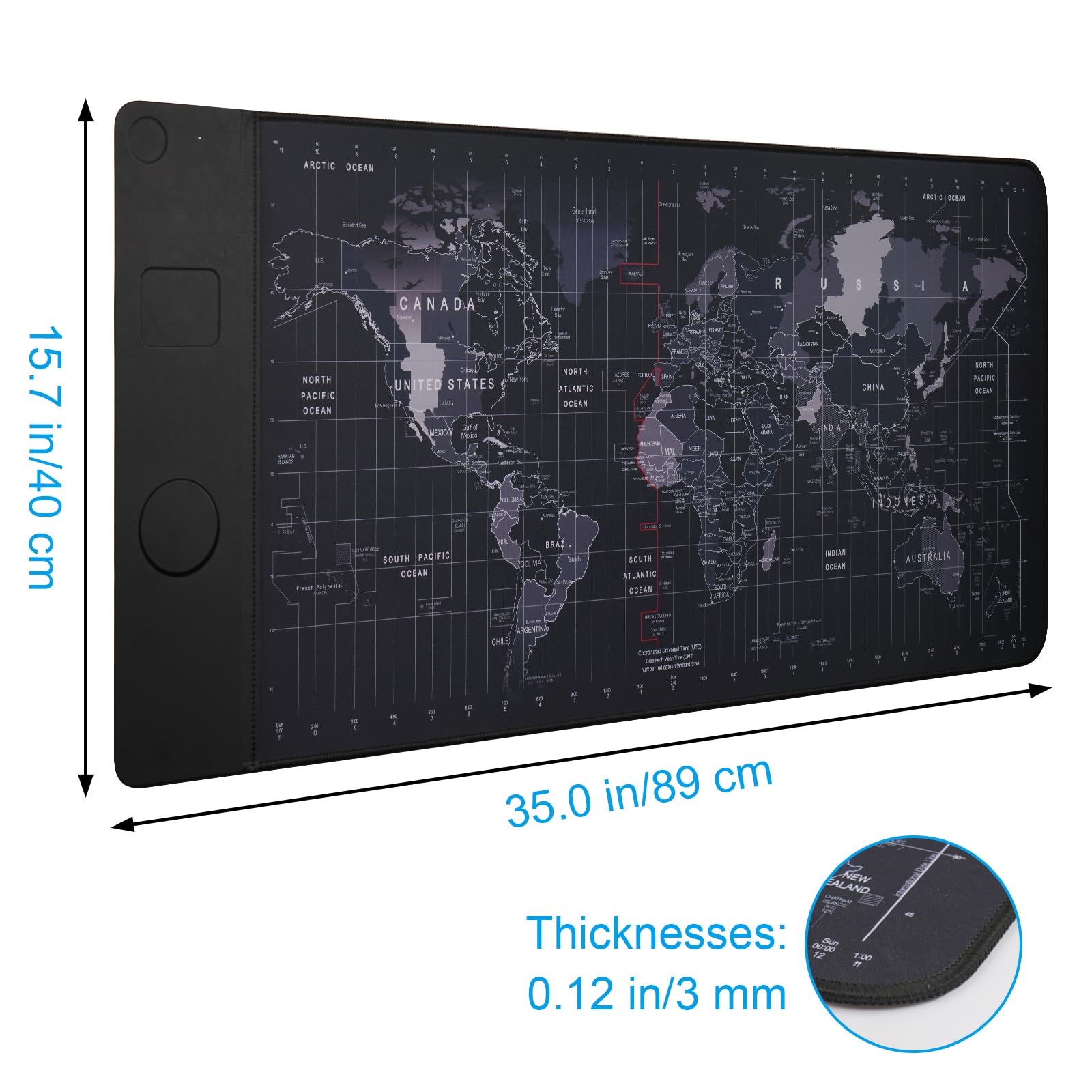 VOVIPO Pad de souris de charge sans fil 15W,Tapis de souris de jeu imperméable,XXL grand tapis de bureau 90 x 40cm, Carte du monde noire Computer Desk Pad noir pour MacBook/PC/ordinateur portable