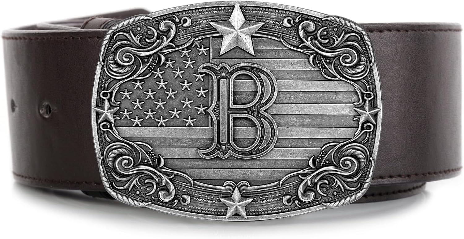 Western Belt Buckle Men Initial Letter ABCDJRM to Z Silver Cowboy Belt Buckles for Women - Image 3