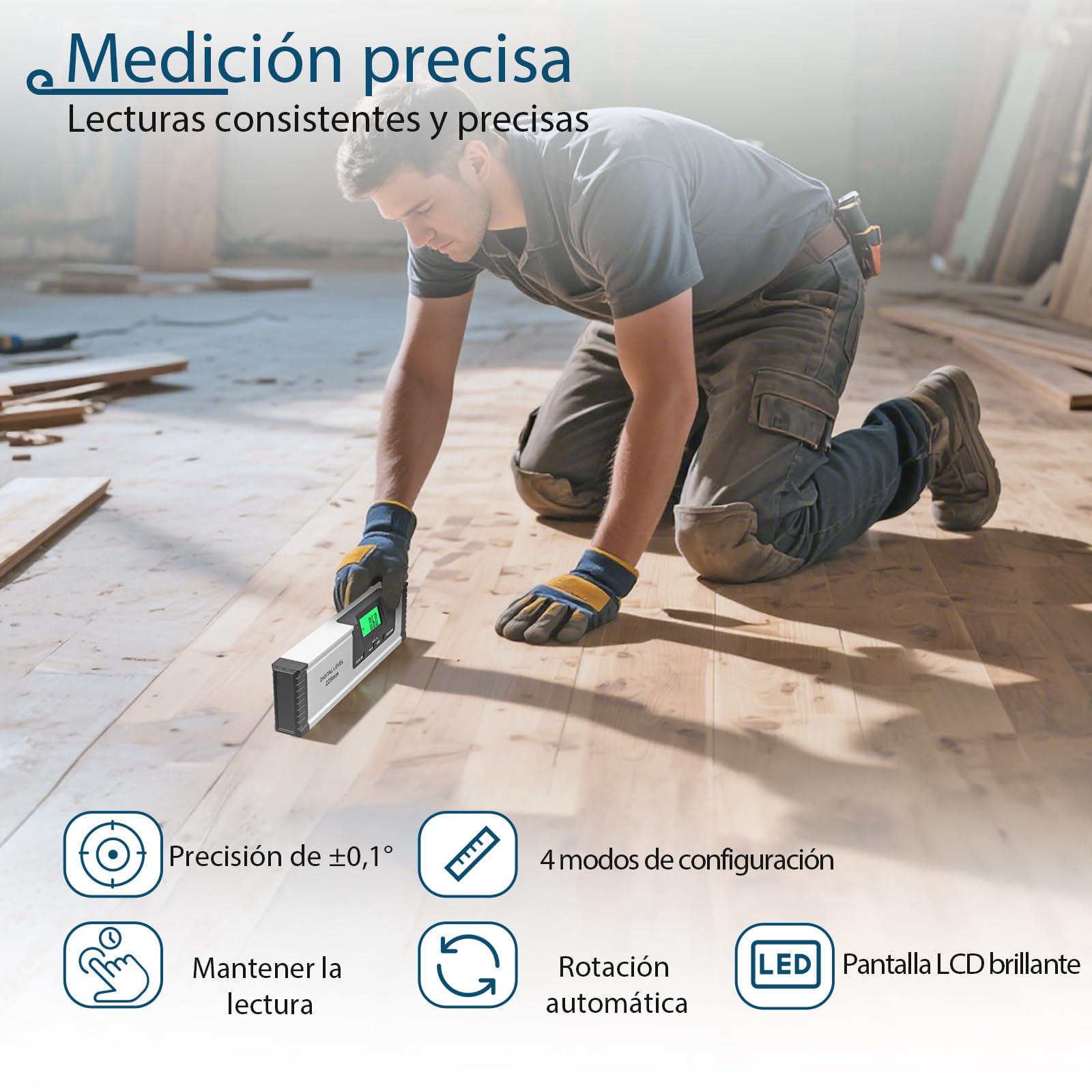 Nivel magnético digital e inclinómetro de 225 mm con indicador de audio de alta precisión ± 0,1°, imanes de neodimio fuertes, pantalla LCD, para construcción, soldadura de metal, alineación