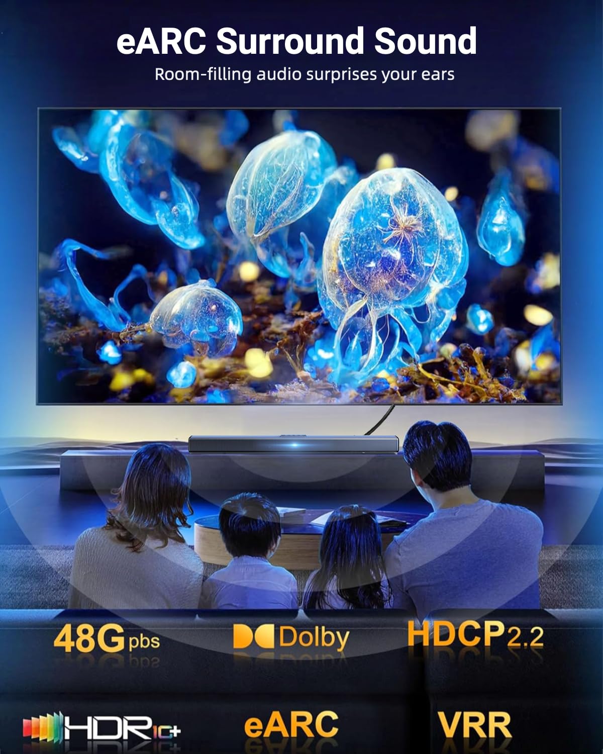 Cavo HDMI in fibra ottica 8K, 15 m, 48 Gbps ad altissima velocità, 8K60Hz 4K120Hz 2K144Hz HDR/eARC, HDCP 2.2 e 2.3/3D compatibile per PS5, X Box Series X, GPU desktop serie 30 e 40 (15 m)