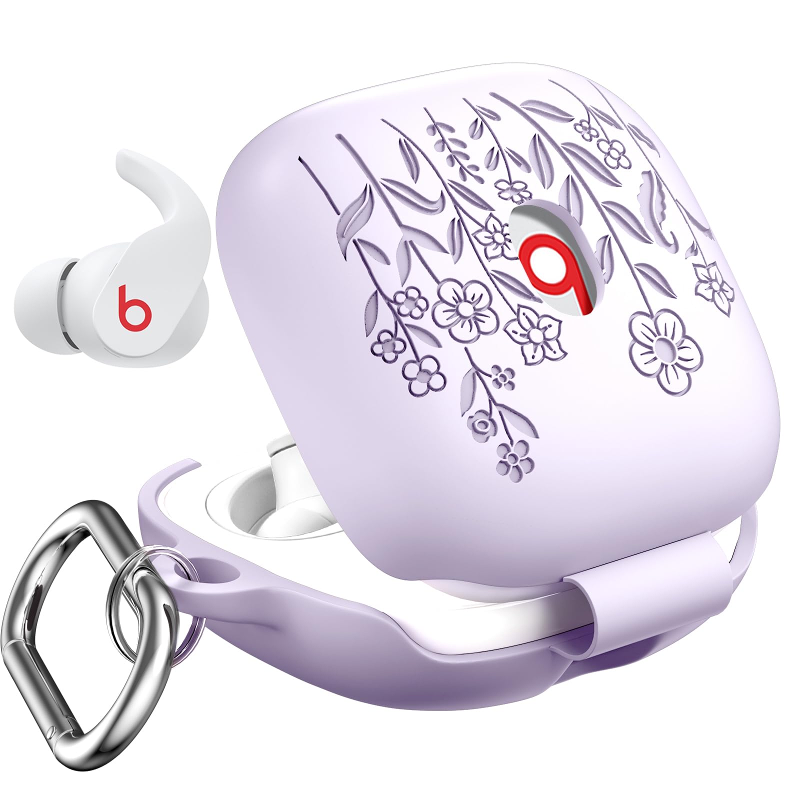VISOOMCase for Beats Fit Pro 2 Cover Women,Cute Flower Engraved Beats Pro Earbuds Headphones Case for Apple Beats Fit Pro 2 2021 Soft Silicone Beats Case Fit Pro with Keychain for Women