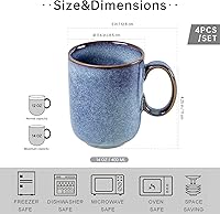 Vista 2 de UNICASA Taza de café – Juego de 4 tazas de té de cerámica de 14 onzas, cereales de porcelana, tazas con asa grande para café, té, leche, café