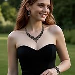 BriLove Bridal Jewellery Set for Wedding Women Austrian Crystal Teardrop Cluster Statement Necklace Dangle Earrings Link Bracelet