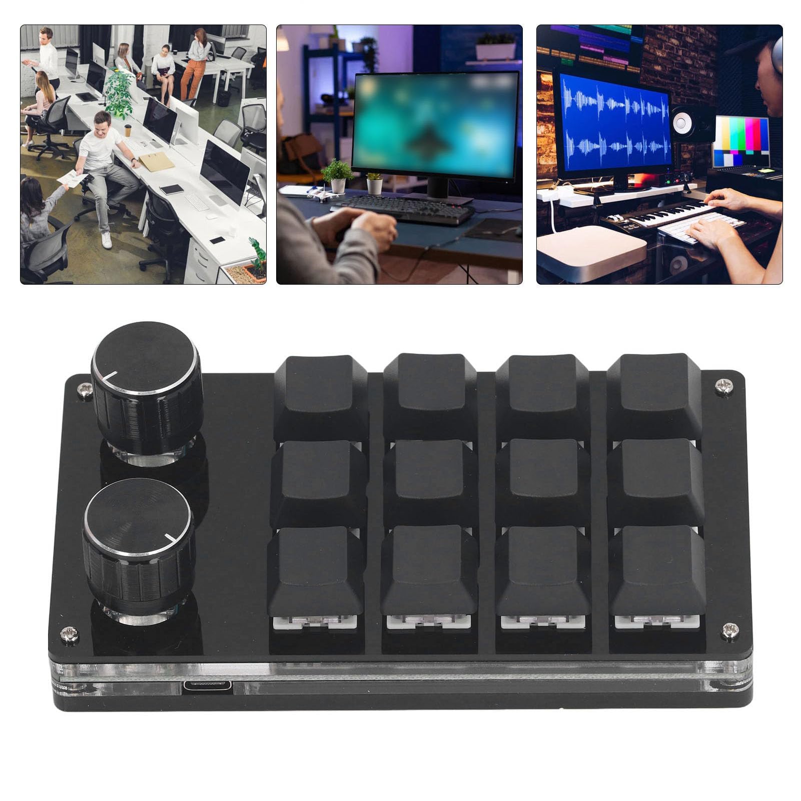 Walfront Teclado Mecánico Programable para Juegos con Interruptor Rojo de 12 Teclas, Perillas Dobles, Atajos Complejos, Música, Oficina,patible con OS X