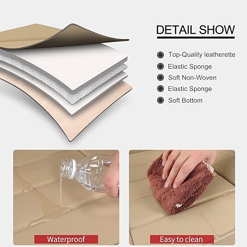 Miniatura 7 de Sanwom Fundas universales de cuero para asiento de automóvil, color beige, 2 unidades, impermeables, fundas de asiento de vehículo, fundas de cuero