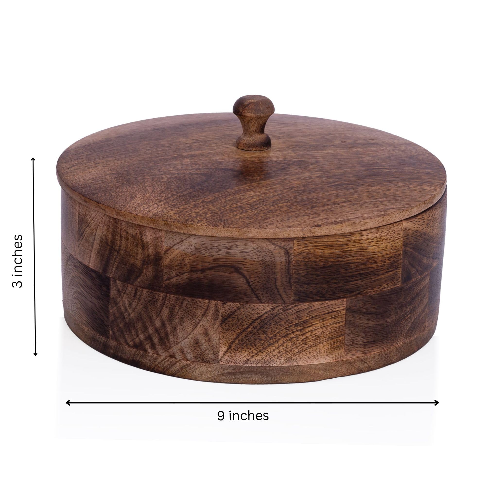 Handgefertigter hölzerner mexikanischer Tortilla Stövchenkorb indischer Chapati Roti Brothalter Box Pfannkuchen Keeper Serviergeschir Hot Pot Auflaufform Deckel Home Küche Essdekor Antik Braun 23 x 7