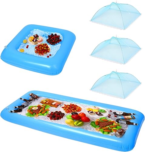 Hemoton 1 juego de 2 barras inflables de servicio de piscina y 3 piezas de malla para tienda de alimentos, bandeja de buffet inflable para servir