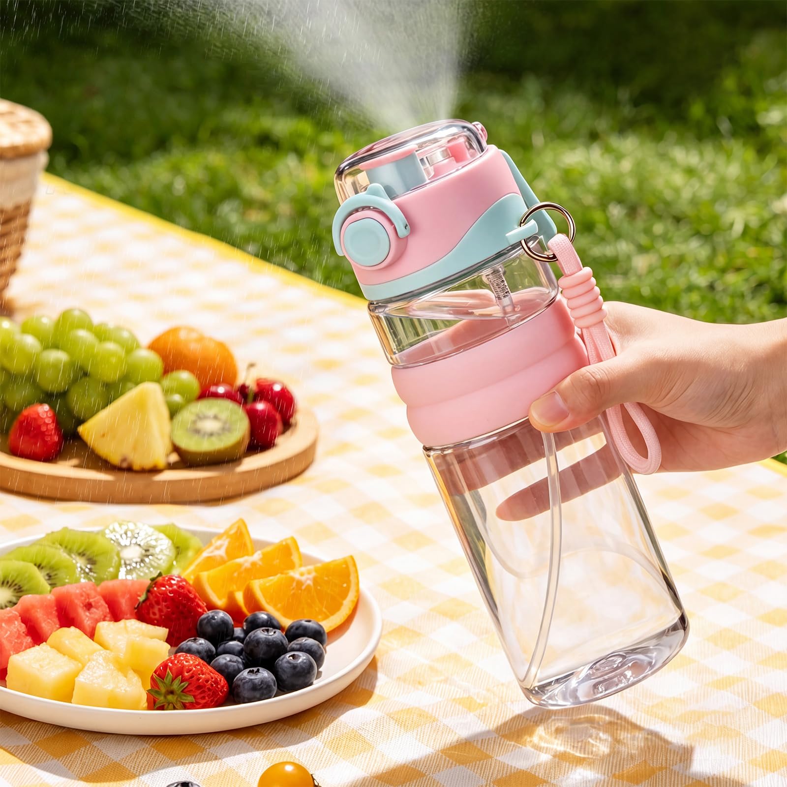 WMFASBAG Water Bottle, Spray Sports Water Bottle 750ML Direct Drinking Dual-Use Bottles 2 In1 Cup for School Fitness Outdoor Travel Office Walking