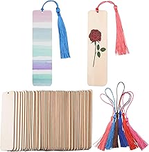 100 Pcs Wooden Blank Bookmarks and Tassels, 50 Pcs Unfinished Wood Book Marks with Holes and 50 Pcs Colorful Tassels, String Hanging Tags for DIY Crafts Wedding Birthday Ornaments Signet Pour Livre