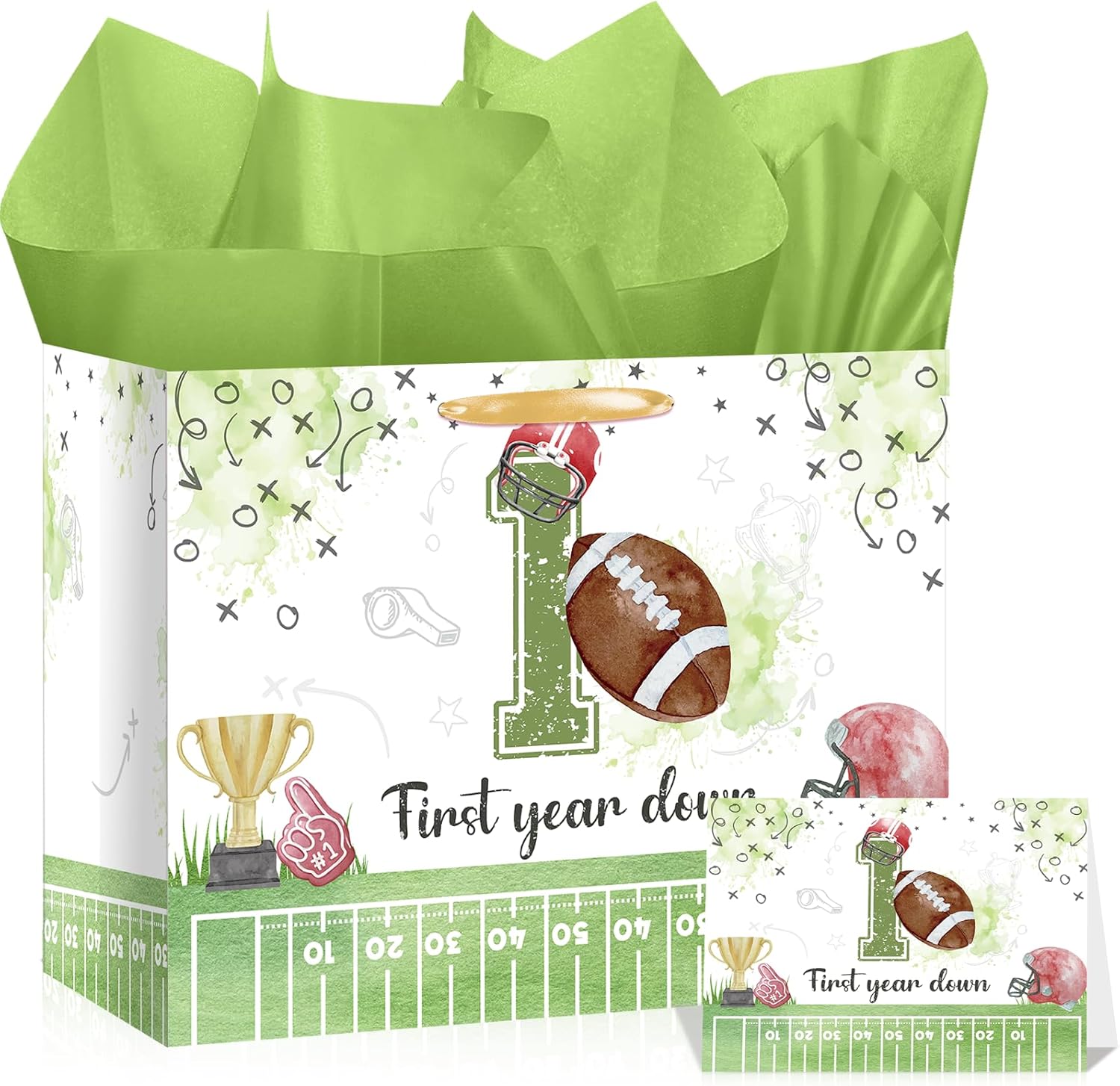 TagreSpike Football 1st Birthday Gift Bag First Year Down Birthday Party Favors Bag with Wrapping Paper Greeting Card First Bday Decorations for Boys Sports Theme Baby Shower Party Supplies
