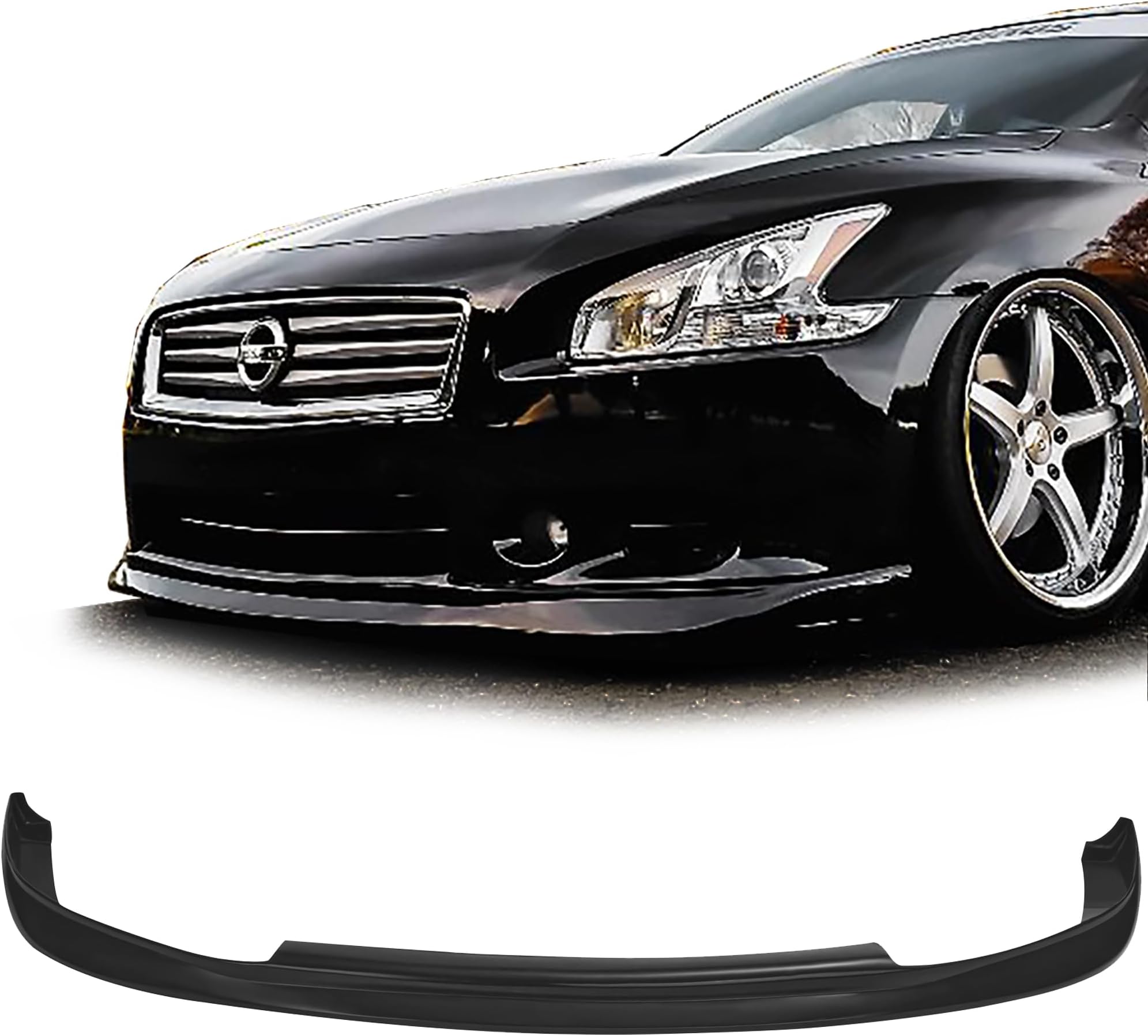 Compatible with/Replacement for Front Bumper Lip, GT-S Style PU Front Lip Spoiler Black, Fits 2009 2010 2011 2012 2013 2014 2015 Nissan Maxima Sedan