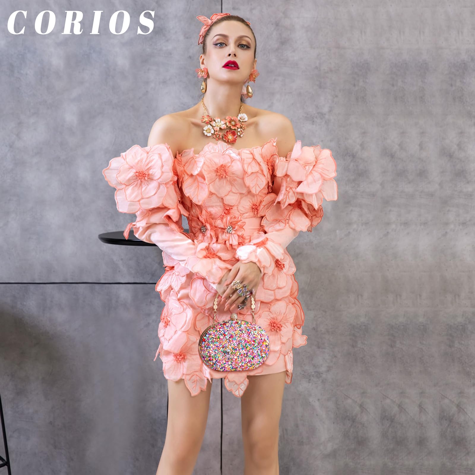 CORIOS Lentejuelas Clutch para Mujer Bolsa de Noche Bolso de Boda Bolsa de Cadena Pequeña Bolso de Fiesta Lujoso Bolso de Hombro Elegante Fiesta de Graduación Banquete Bolsos Bandolera Multicolor