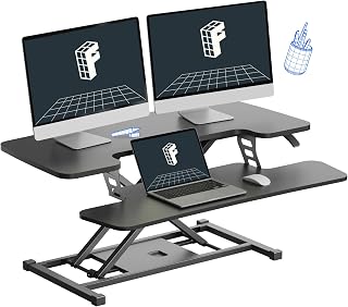 FlexiSpot 36-Inch Standing Desk Converter: Height Adjustable Sit-Stand Workstation, Dual Monitor Laptop Riser, Wide Keyboard Tray - Black