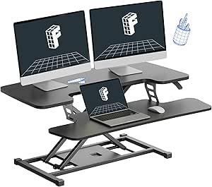 FLEXISPOT 36-inch Standing Desk Converter Height Adjustable Sit to Stand Workstation, Dual Monitor and Laptop Riser, Black