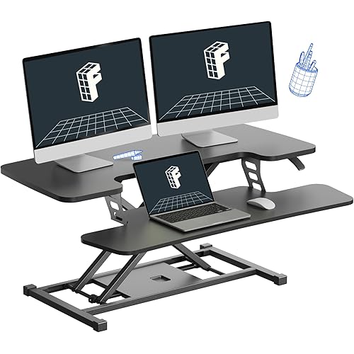 FLEXISPOT 36-inch Standing Desk Converter Height Adjustable Sit to Stand Up Workstation, Dual Monitor and Laptop Riser with Wide Keyboard Tray, Black