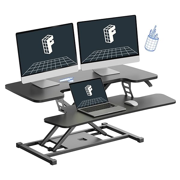 FLEXISPOT 36-inch Standing Desk Converter Height Adjustable Sit to Stand Up Workstation, Dual Monitor and Laptop Riser with Wide Keyboard Tray, Black