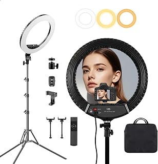 18 Inch LED Ring Light with 70" Tripod, Professional 3000K-6000K Adjustable Brightness & Color Temperature, 55W CRI≥95, wi... Price In India