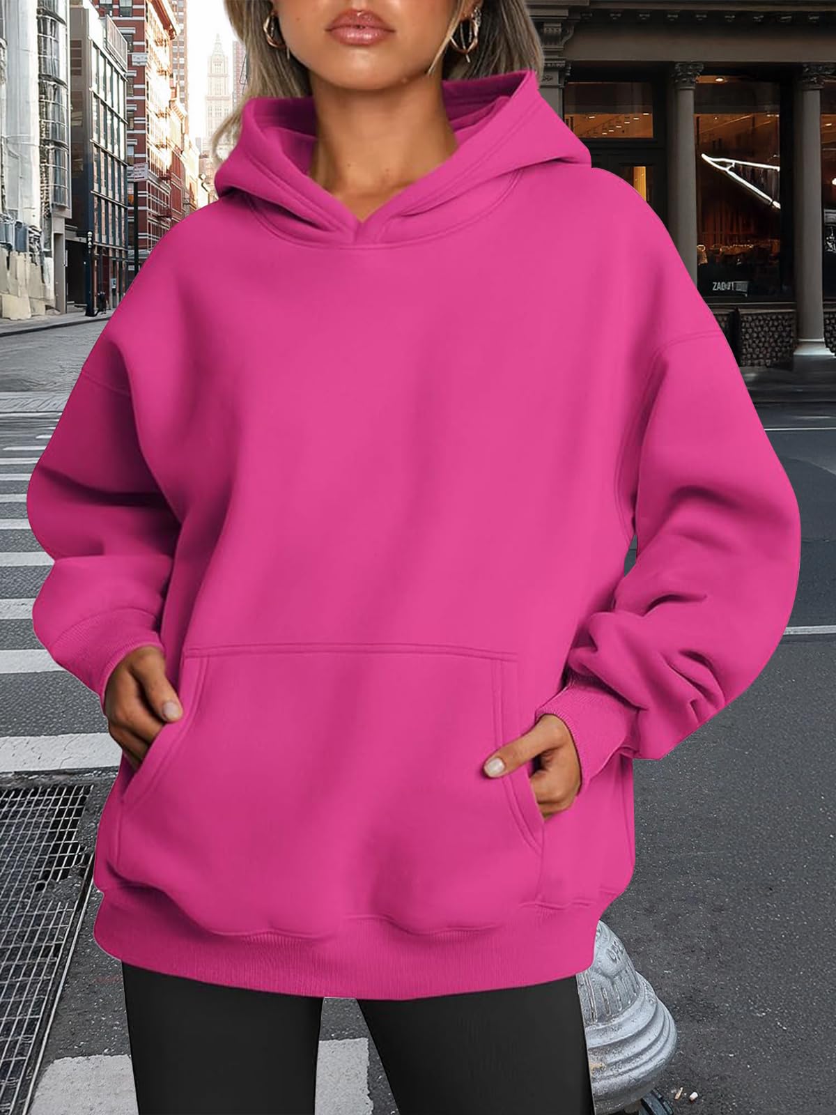 Trendy Queen Womens Oversized Hoodies Fleece Sweatshirts Fall Fashion Pullover Sweaters Winter Clothes: Hot Pink Large