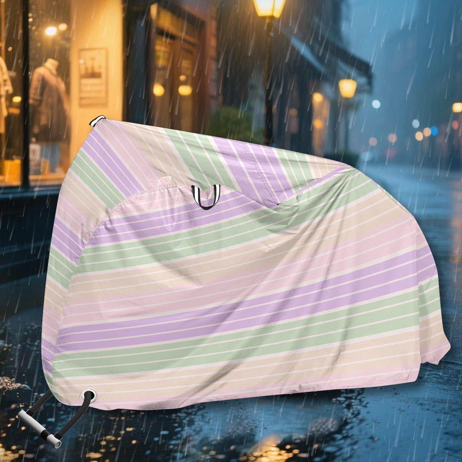 Housse de vélo d'extérieur imperméable à rayures vertes lilas beige