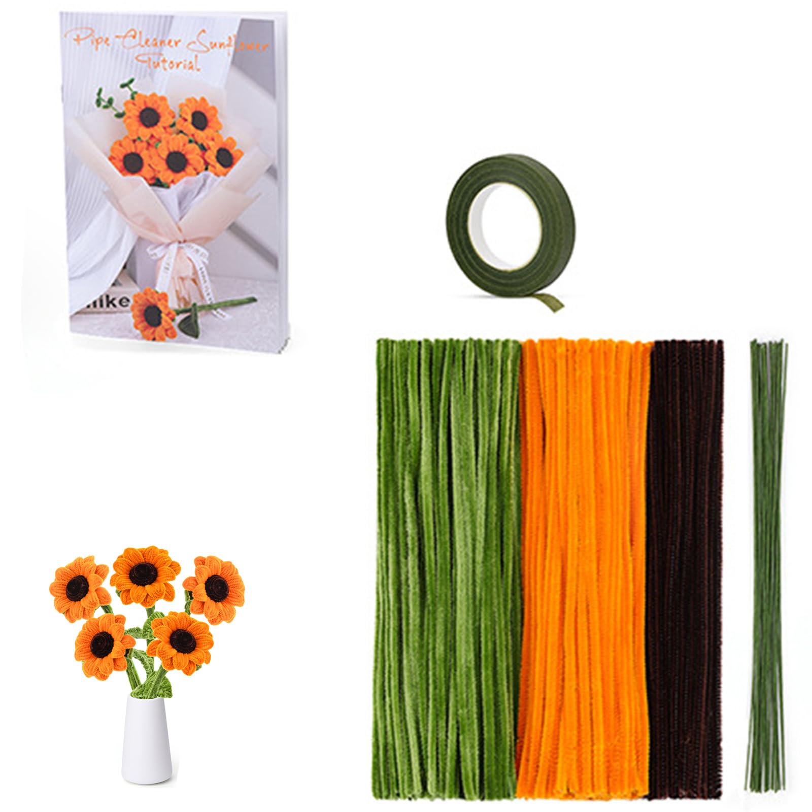 Tsophreniq Tulips/Sunflowers Bouquet Craft Supplies Bendable Wire Stems for Florals Creative Accessory Flower Materials