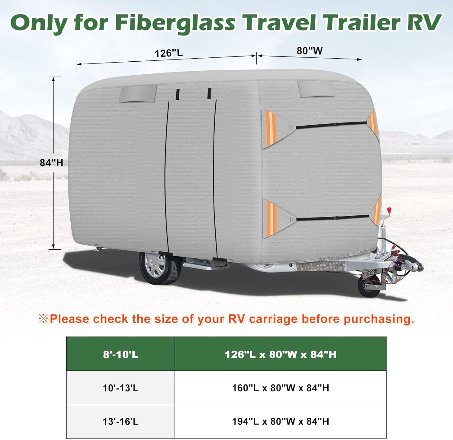 Fiberglass Travel Trailer Cover, Heavy Duty Ripstop Fiberglass Trailer RV Cover, Upgraded Durable Waterproof Anti-UV Windproof All Season Protection for RV(13-16ft)