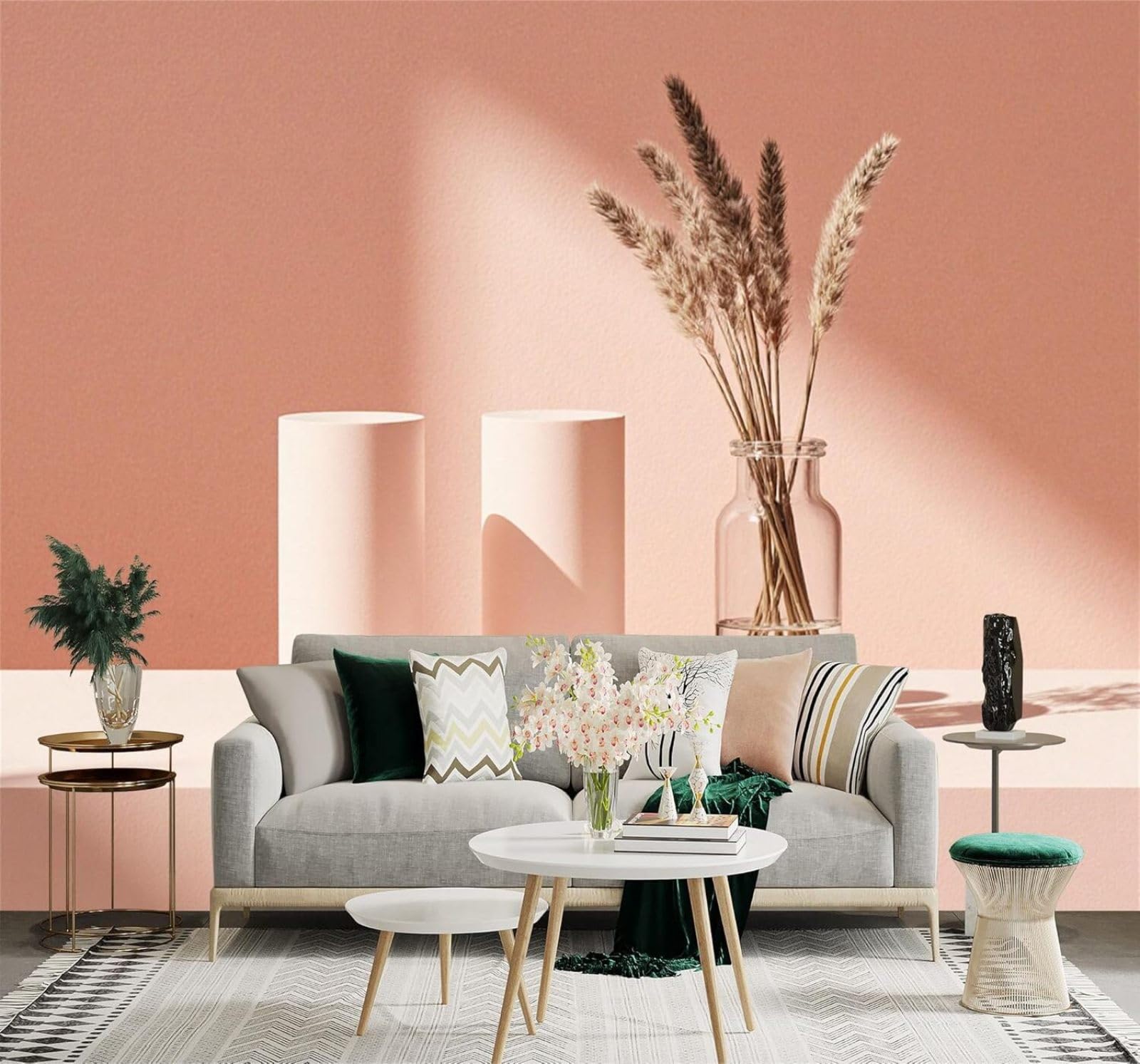 Minimalist Soft Pink Cylindrical Vase Hay 3D Wallpaper Creative Modern Decoration Murals Home Decor Study Living Room Bedroom Sofa Background-250cm×170cm