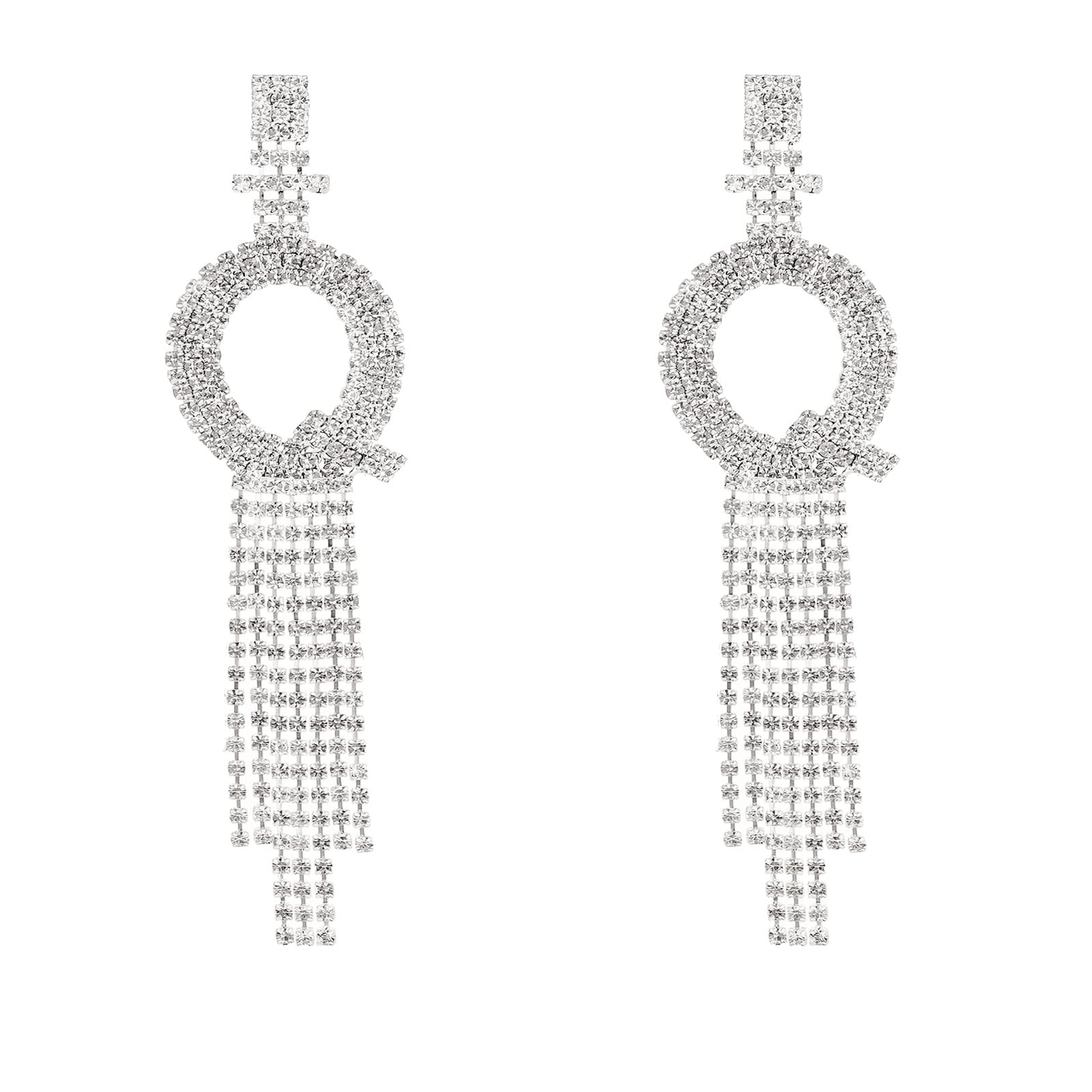 Initial Rhinestone Earrings Sparkle Alphabet Dangle Drop Earrings Clear Crystal Tassel Chandelier Statement Earrings for Women Party Jewelry