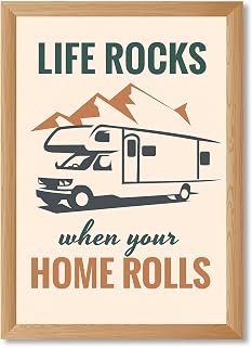 Framed RV Camper Van Canvas Print Art Wall Art Painting Pictures Wall Decor Rustic Trendy Home Decor Decoration for Living Room Bedroom Apartment Dorm Room (Wood Framed,12L x16W)