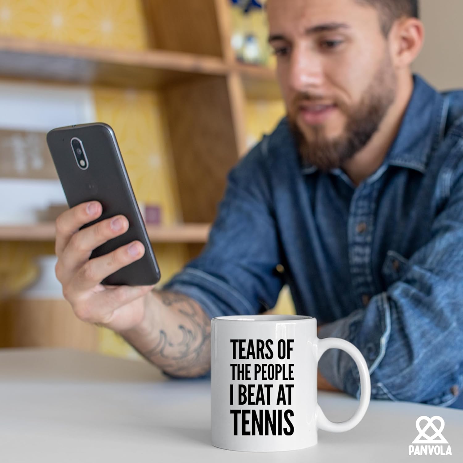 Panvola Tears of the People I Beat at Tennis Sports Tennis Gifts For Men Women Coach Player Novelty Drinkware Coffee Mug Ceramic Cup (11 oz, White) - Image 4