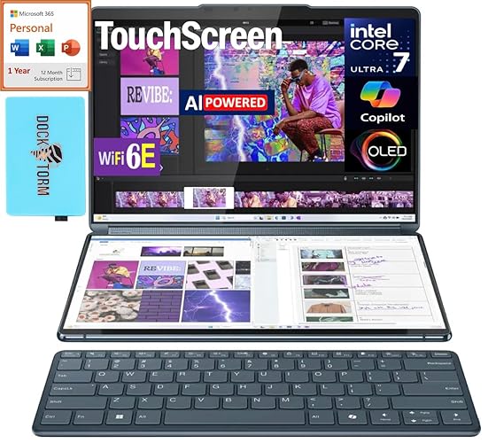 Lenovo Yoga Book 9i 2-in-1 AI Copilot PC Laptop 13.3" 2.8K Dual Screen OLED Touch Display (Intel Ultra 7 155U, 16GB LPDDR5X, 1TB M.2 SSD, Win 11 Pro) w/MS 365 Personal, DKZ USB Port Expander - 16GB RAM|1TB SSD - Win 11 Pro