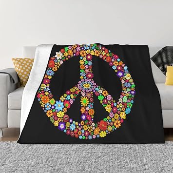 Peace Sign Love Funny Throw Blanket Flannel Blankets Soft Cozy Blanket for Sofa Bed