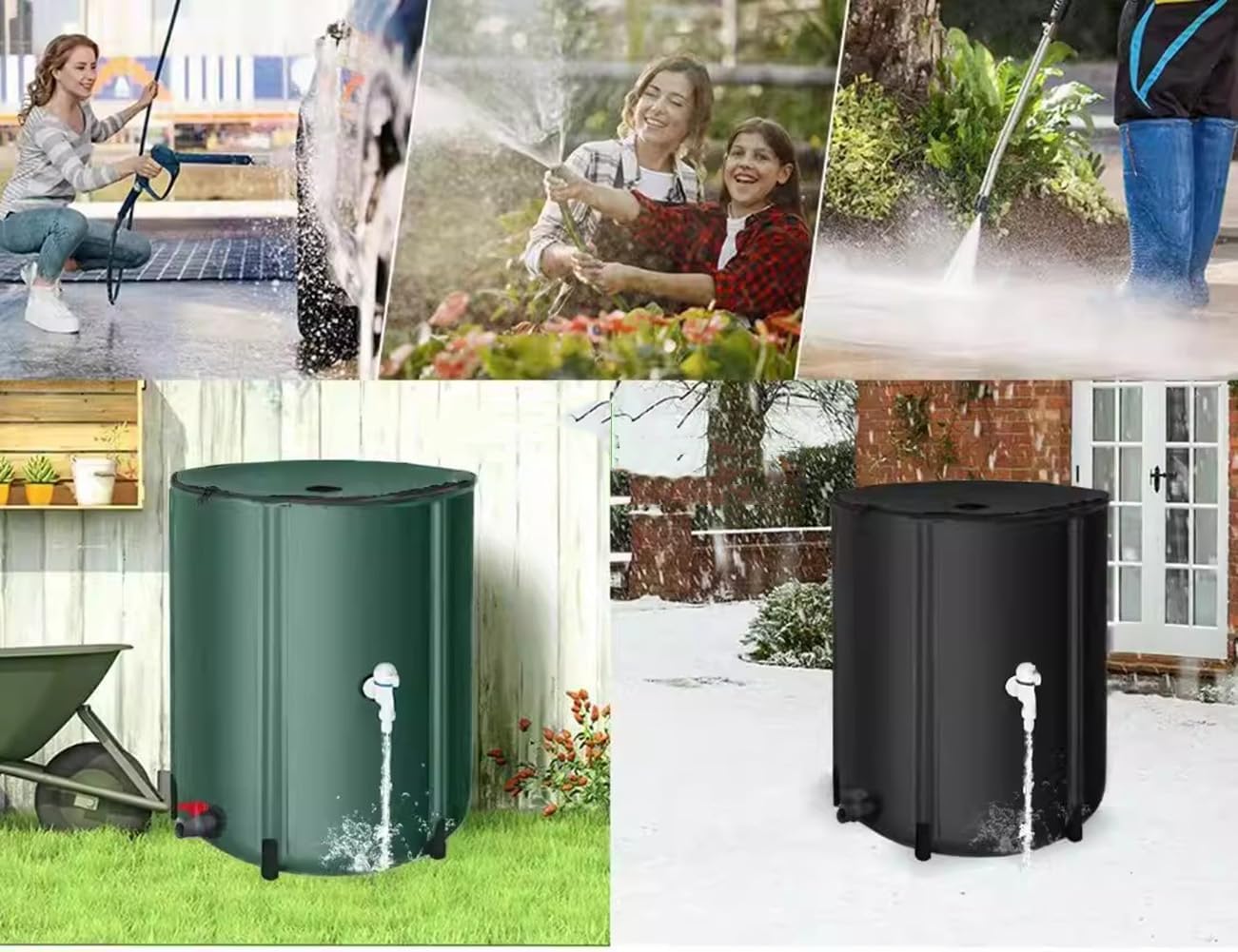 Rain Barrel with Spigots and Overflow, Collapsible Rain Barrels to Collect Rainwater from Gutter, for Outdoor/Garden/Lawn,Beige,50L/40x50cm