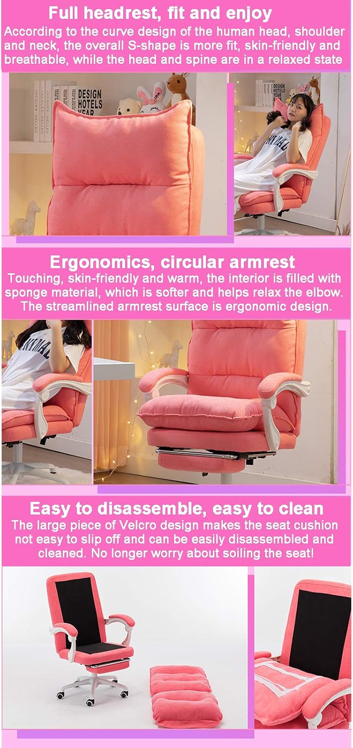 Renovation House Ergonomic Computer Chair PU Leather Office Chair Modern Girls Desk Chair for Home Executive Bedroom Living High Back Gaming Chair Height Adjustable Swivel Chair Tilt Recliner Chair image 3