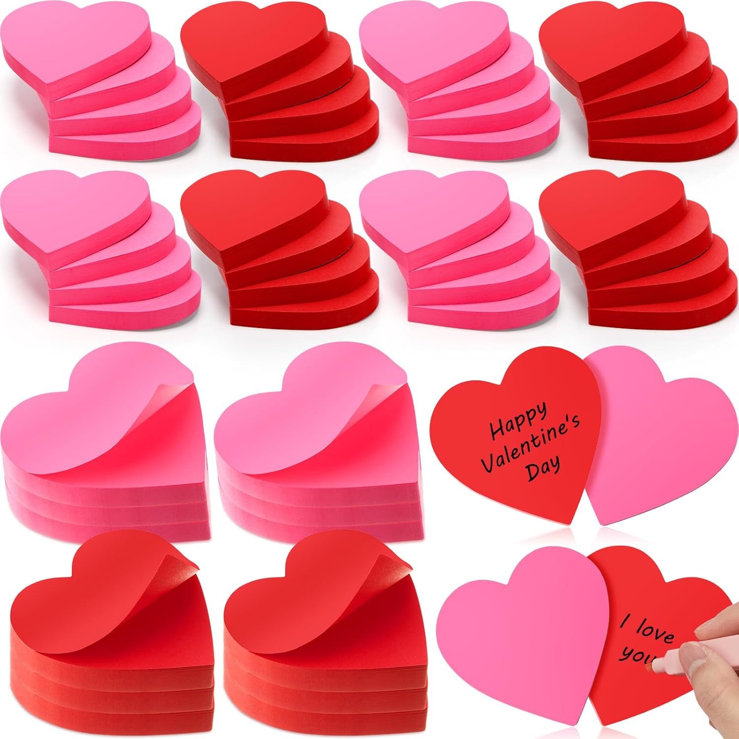 Jetec 48 Pcs Mother's Day Heart Sticky Notepads 3 x 3 Inch Bright Color Self Sticky Notes Cute Memo Pads for Men Women Wedding Birthday Party, 100 Sheets/pad (Pink)